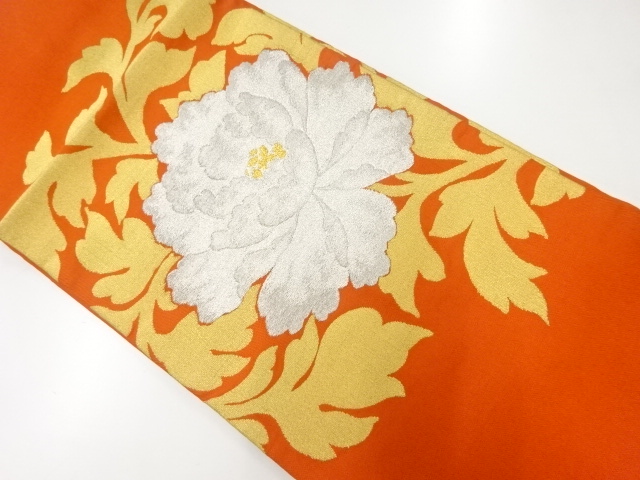 JAPANESE KIMONO / ANTIQUE NAGOYA OBI / SILK / WOVEN PEONY